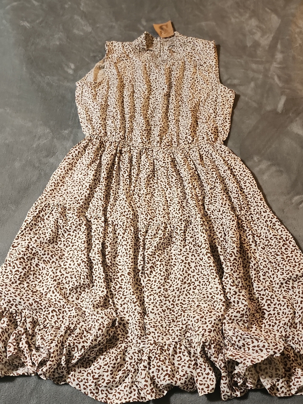 Ces Femme Beige and Brown Leopard-Print Ruffle Dress
